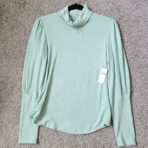 Anthropologie NWT Pastel Green Turtleneck Sweater Puff Sleeve Mock Neck S